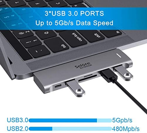 USB C Adapter for MacBook Pro/MacBook Air M1 2020 2019 2018 13" 15" 16", 6 in 1 USB-C Hub MacBook Pro Accessories with 3 USB 3.0 Ports,USB C to SD/TF Card Reader and 100W Thunderbolt 3 PD Port