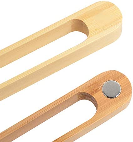 Magnetic Bamboo Toaster Tongs: 100% Natural 8.7” Wood Kitchen Toast Tongs| Eco-Friendly, Space Saving Modern Kitchen Accessory for Home Restaurant | Set of 2