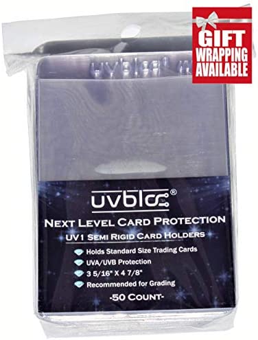 UVBLOC Semi Rigid Card Holder Sleeves (50 Pack) PSA Grading Saver Storage Protector Cases for Trading Baseball Basketball Football Pokemon Sports Cards