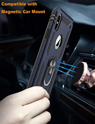 iPhone Xs Max Case with Tempered Glass Screen Protector,iPhone Xs Max Cover Military Grade 16ft. Drop Tested Cover with Magnetic Ring Kickstand Protective Phone Case for iPhone Xs Max Blue