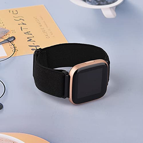 2 Pack Elastic Bands Compatible with Fitbit Versa 2 / Versa/Versa Lite/Versa SE for Women Men, Adjustable Nylon Sport Stretchy Wristband for Fitbit Versa/Versa 2 (Black+Leopard)