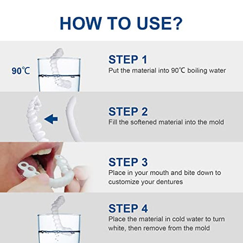 4 Pairs Veneers Snap in Teeth Teeth Comfort Fit Whitening Veneer Snap on Dentures with Woman & Man Party in Smile Beautiful Snapping Instants