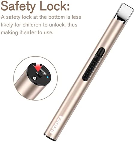 REIDEA Electronic Candle Lighter Arc Windproof Flameless USB Rechargeable Lighter with Safe Button for Home Kitchen Champagne Gold S4