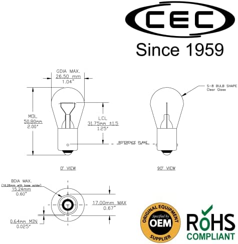 CEC Industries 1141 Single Contact Bayonet 12.8V 18.4W Miniature Bulb (10-Pack)