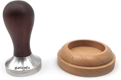 Boicafe 51mm Coffee Tamper with Stainless Steel Base and Solid Wood Handle with Wooden Mat (51mm)