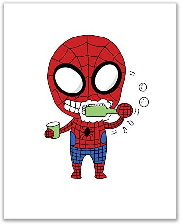 Spiderman Bathroom Prints - Set of 4 (8 inches x 10 inches) Wall Art Decor
