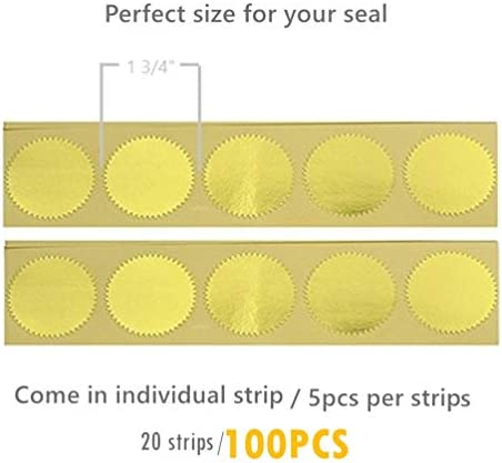 UNIQOOO 100pcs Gold Embossed Foil Blank Certificate Self-Adhesive Sealing Stickers - Perfect for Invitations, Certification, Graduation, Notary Seals, Corporate Seals, and Personalized Monogram Emboss