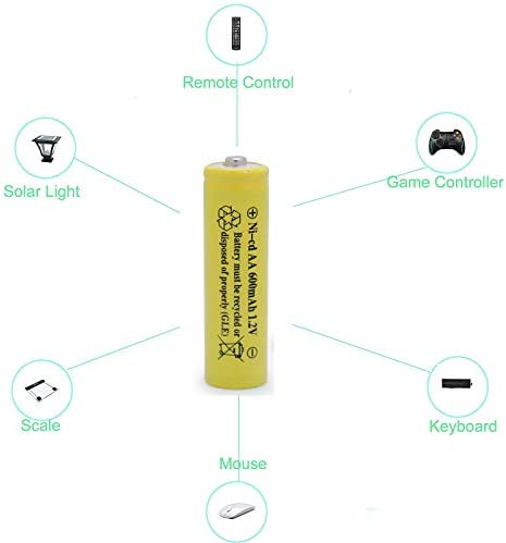 QBLPOWER Solar Light 1.2V AA Ni-CD 600mAh 2A Rechargable Batteries Cell for Garden/Lawn/Sidewalk Lamp (8 Pack AA Yellow)