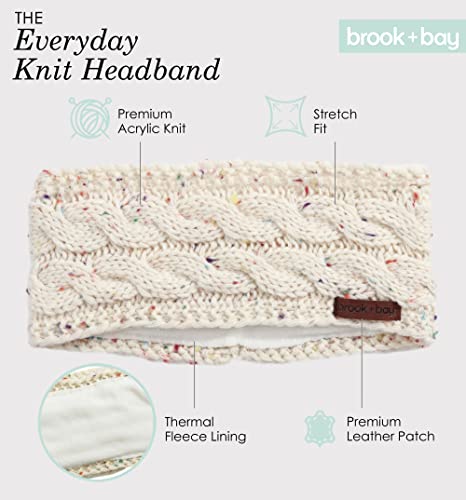 Brook + Bay Womens Winter Ear Warmer Headband - Fleece Lined Cable Knit Ear Band Covers for Cold Weather - Soft & Stretchy Head Wrap