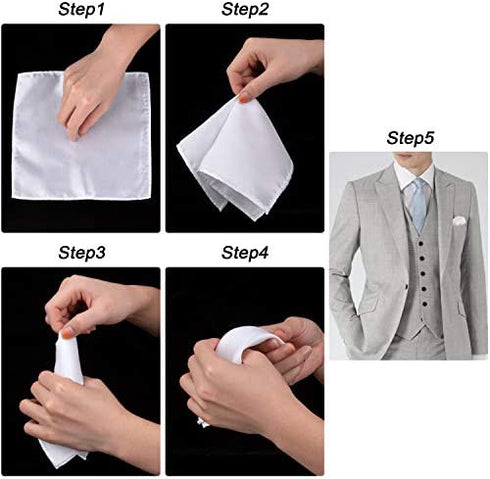 10 PCS Pocket Squares, Suit Silk Handkerchief For Men & Boys (White)