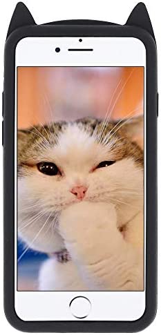 MEGANTREE Cute iPhone SE 2022 case, iPhone SE 2020 case, Black Whisker Cat Ears Kitty Case, iPhone 7 case, iPhone 8 case, iPhone 6 case, iPhone 6s case, Funny 3D Cartoon Animal Soft Silicone Cover