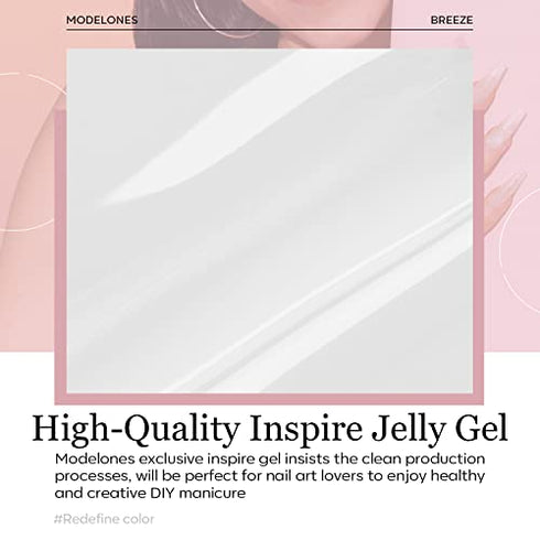 modelones Gel Nail Polish, 1 Pcs 15ml Transparent Milky White Jelly Gel Polish Set Sheer Pure White Color Nail Gel Polish Kit, Soak Off LED Salon DIY at Home Gel Nail Manicure Gift for Women Girls