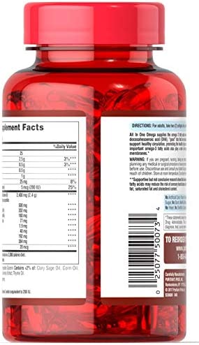 Puritans Pride All in One Omega 3, 5, 6, 7 and 9 with Vitamin D3, 60 Count