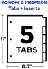 Avery 5-Tab Plastic Binder Dividers with Pockets, Insertable Multicolor Big Tabs, 1 Set (11906)