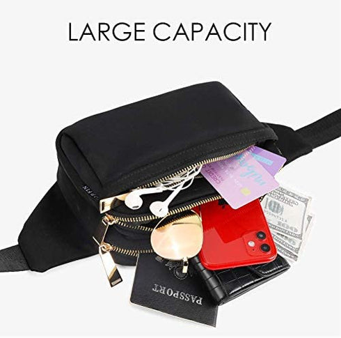 ZORFIN Fanny Packs for Women Men Fashion Waist Pack Bag Multi-Pockets Large Capacity Hip Bum Bag for Travel Festival Cycling Running Hiking (Black2)