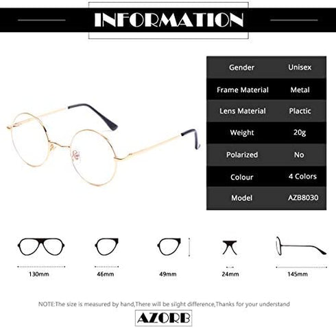 AZorb Blue Light Blocking Glasses for Women Men Retro Round Metal Frame Eyeglasses (Gold)