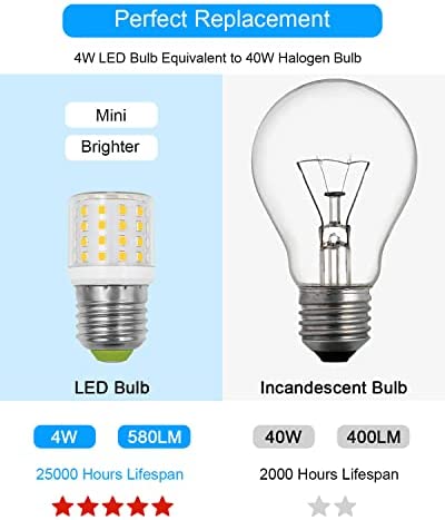 ZHENMING LED Refrigerator Light Bulb 4W Replacement AC100-265V 3.5W Refrigerator Bulb, E26 Medium Base Compact Bright Corn Lamp for Fridge Freezer Appliance Lighting, A15 Daylight White 5000K, 1 Pack