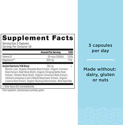 Magnesium Supplement by Ancient Nutrition, Magnesium 300mg with Vitamin D for Immune Support, Adaptogenic Herbs, Enzyme Activated, Paleo & Keto Friendly, 90 Capsules