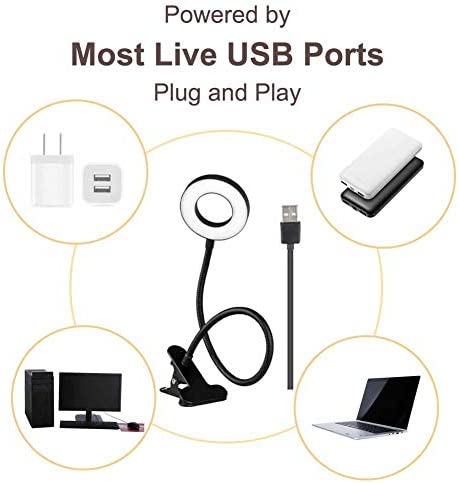 Bekada LED Desk Light with Clamp for Video Conference Lighting, Clip on LED Ring Light for Computer Webcam, USB Laptop Light for Zoom Meetings, Reading Light with 3 Color 10 Dimming Level