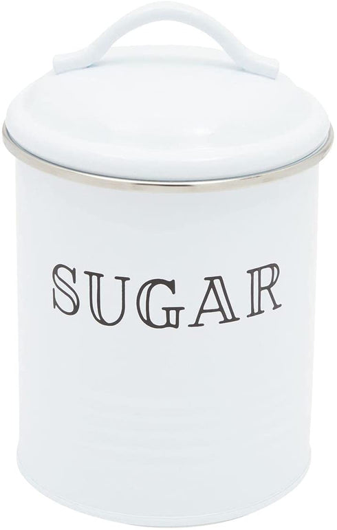 Farmhouse Canister Set, White Metal Kitchen Containers with Lids (4 x 6.3 In, 4 Pack)