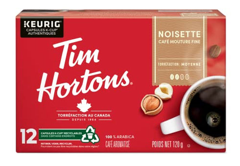 Tim Hortons Hazelnut Light Medium Roast Coffee, Keurig K-cup compatible pods, 120g, 12 pods {Imported from Canada}