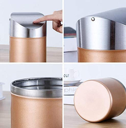Mini Countertop Brushed Stainless Steel Swing Lid Trash Can Set, Come with Trash Bag, 1.5 L / 0.40 Gal , Multiple Color Options, Golden