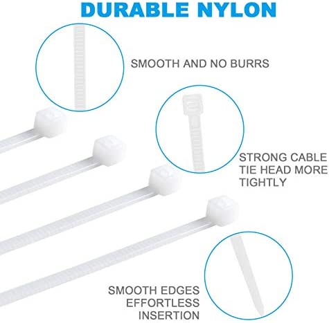 Hmrope 100pcs Cable Zip Ties White Heavy Duty 12 Inch, Premium Plastic Wire Ties Clear with 50 Pounds Tensile Strength, Self-Locking Nylon White Zip Ties for Indoor and Outdoor