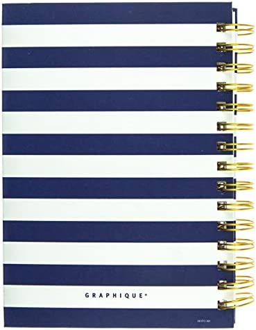 Graphique Hardbound Spiral Journal | Make Things Happen Navy Stripe Design | Premium Paper | Notebook | Diary | Lists | Record Month and Date | Great Gift | 160 Ruled Pages | 6.25” x 8.25”