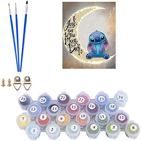 ACENGXI Paint by Numbers Disney Paint by Numbers I Love You to the Moon Back Painting by Numbers Lilo Stitch Acrylic Painting Kits Lilo and Stitch Paint by Number Kits for Adults Kids Beginner 16x20In
