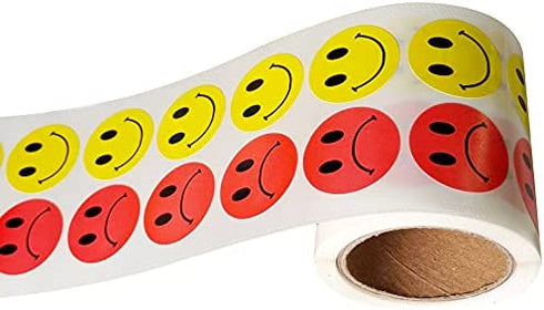 Wootile Yellow Smile Face Happy Stickers and Red Sad Frowny Face Stickers for Teachers 1 Inch Round Smiley Circle Dots 500 Teacher Kids Reward Labels Happy Face Thank You Labels Behavior face Stickers