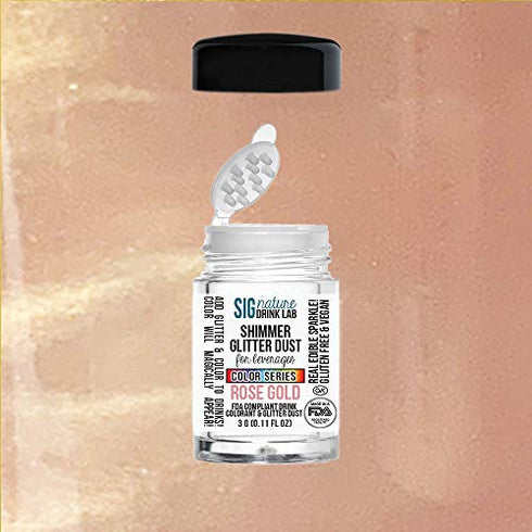 Edible Glitter for Drinks • Shiny Glitter, Shimmer Beverage Dust for Cocktails, Beer, Wine and More - Color Series Rose Gold (3 Gram)
