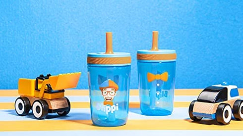 Zak Designs 15oz Blippi Kelso Tumbler Set, BPA-Free Leak-Proof Screw-On Lid with Straw Made of Durable Plastic and Silicone, Perfect Bundle for Kids, 2 Count (Pack of 1)