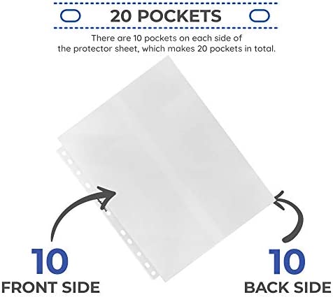 TYH Supplies 500 Slot Heavyweight Business Card Sleeve Sheet Protectors 11 Hole Clear Double Sided 20 Slots Per Page