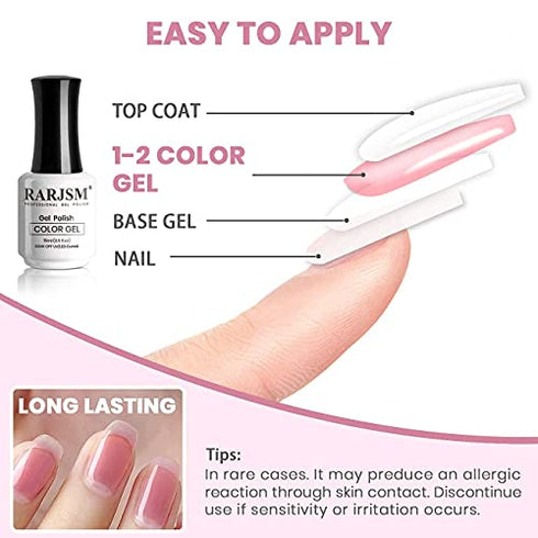 RARJSM Sheer Pink Gel Polish, Transparent Pink Gel Nail Polish, 15ML Natural Nail Polish Color UV LED Cured Gel French Manicure Spring Summer Nail Art