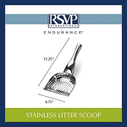 RSVP International Endurance Collection Stainless Steel Kitty Litter Scoop, 4.75x2.5x11.25"
