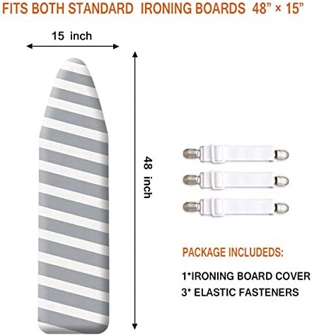 SheeChung 48x15 Ironing Board Cover and Pad - with Elasticized Edges and 3 Connecting Straps,Premium Heavy Duty 3-Layer Silicone Coated Cover,Heat Reflective, Scorch Resistant