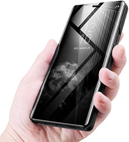 AICase Galaxy Note 9 Case, Luxury Translucent View Window Front Cover Mirror Screen Flip Smart Electroplate Plating Stand 360 Full Body Protective Case for Samsung Galaxy Note 9 (Midnight Black)