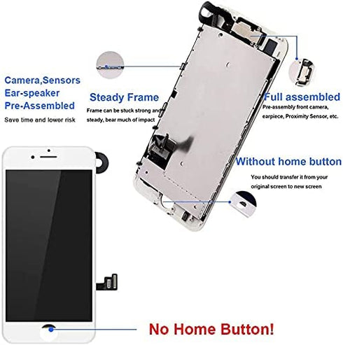 Mobkitfp for iPhone 7 Screen Replacement White with Camera+Sensors+Earpiece Full Assembly 4.7 inch LCD Screen 3D Touch Display Digitizer for A1660,A1778,A1779 with Repair Tools+Adhesive Seal