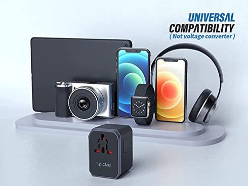 EPICKA Universal Travel Adapter One International Wall Charger AC Plug Adaptor with 5.6A Smart Power and 3.0A USB Type-C for USA EU UK AUS (Grey)
