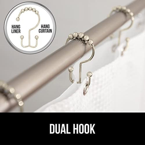 Gorilla Grip Shower Curtain Hooks, Stainless Steel Rust Resistant Easy Install Rings Set of 12, Decorative Liner Ring for Bathroom Hanging Rods, Friction Free Metal Hook, Bath Room Accessory, Nickel