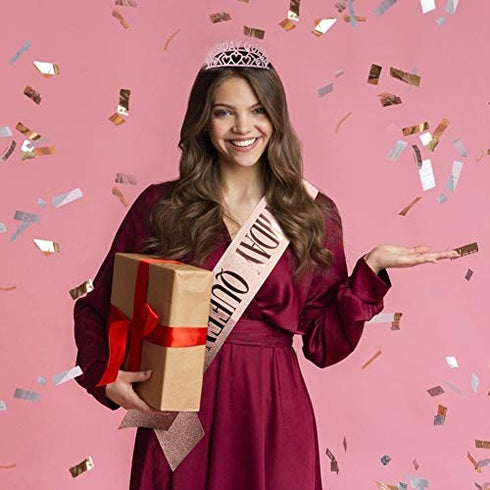 Birthday Crowns for Women, Didder Birthday Queen Rhinestone Tiara & Sash Kit, Rose Gold Birthday Tiaras and Crowns for Women Birthday Girl Crown Princess Crown Glitter Birthday Sash 21st Gifts Party