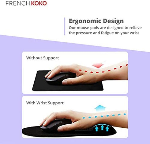 French KOKO Mouse Pad with Wrist Support, Cute & Ergonomic Mousepad Gel Support Desktop Padded Wrist Rest Memory Foam for Easy Mouse Movement Used for Computer, Laptop, Home, Office, School
