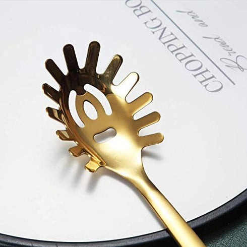 Gold Spaghetti Spoon, Berglander Pasta Server With Titanium Gold Plating, Stainless Steel Spaghetti Server For Cooking, Pasta Fork, Noddle Fork, Dishwasher Safe, Easy to Clean