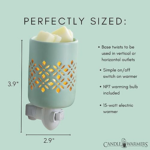CANDLE WARMERS ETC Pluggable Fragrance Warmer- Decorative Plug-in for Warming Scented Candle Wax Melts and Tarts or Fragrance Oils, Soft Mint