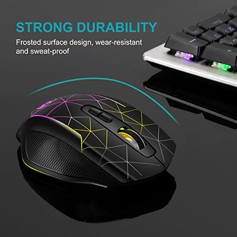 Wireless Gaming Mouse, VEGCOO C8 Rechargeable Wireless Mouse with 2.4G USB Receiver, 3 Level DPI, 400mah Lithium Battery, 7 Buttons, 7 Colors LED Lights for PC/Mac Gamer, Laptop and Desktop…