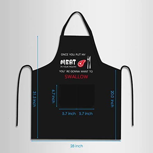 Funny Apron, BBQ Grill Apron with 2 Pockets, Funny Aprons for Men, Women, One Size Fits All, Cooking Aprons, Personalized Apron, BBQ Gift Apron for Father, Christmas Gift - Once You Put My Meat In