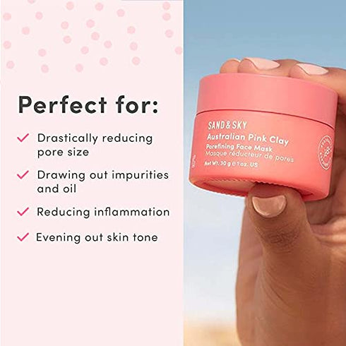 Sand & Sky Australian Pink Clay Face Mask - Travel Size Pore Mask & Facial Mask Skin Care Set | Limited Edition Pore Minimizer Face Mask Set.
