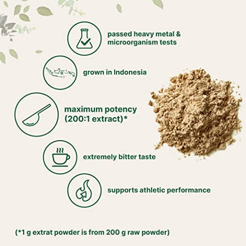 Tongkat Ali Extract 200:1 Concentrate Longjack Powder, 100 Grams, Grown in Indonesia, 100% Pure Eurycoma Longifolia Root Extract Powder, Bitter Taste - No Filler, No Additive, Non-GMO