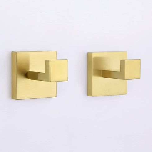 Bathroom Towel Hook 2 PCS, Angle Simple SUS304 Stainless Steel Shower Towel Holder, Coat Bathrobe Hanger, Square Robe Hook, Wall Mount, Brushed Gold
