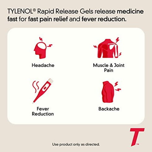 Tylenol Extra Strength Acetaminophen Rapid Release Gels for Pain & Fever Relief, 50 ct